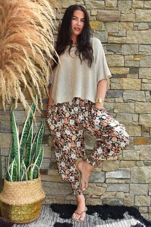 Daughter Of Ibiza Lovechild Shirring Cuff Pant Black & Hazelnut 